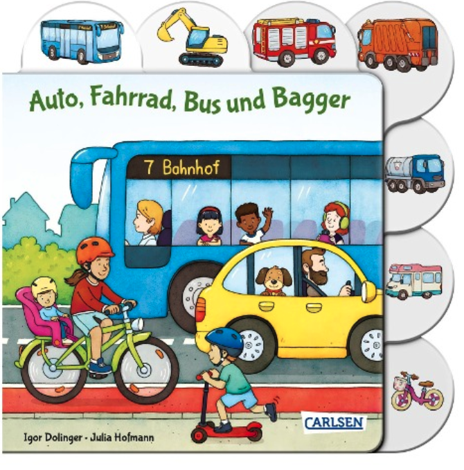 Auto, Fahrrad, Bus und Bagger