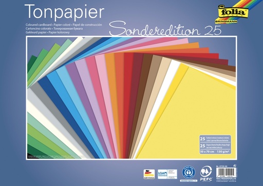[113316] Tonpapier 130g/m², 50x70cm, 25 Farben sortiert