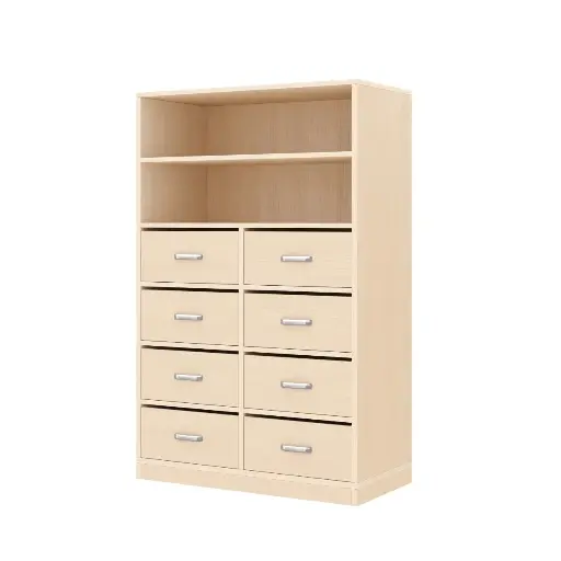 [110202-01] Regalschrank 120 cm - 2 Fächer & 8 Schubladen, mit Holzsockel