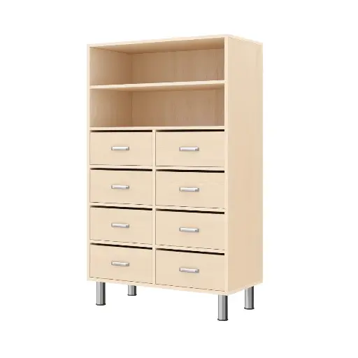 [110202-02] Regalschrank 120 cm, 2 Fächer & 8 Schubladen, mit höhenverstellbaren Sockelfüßen